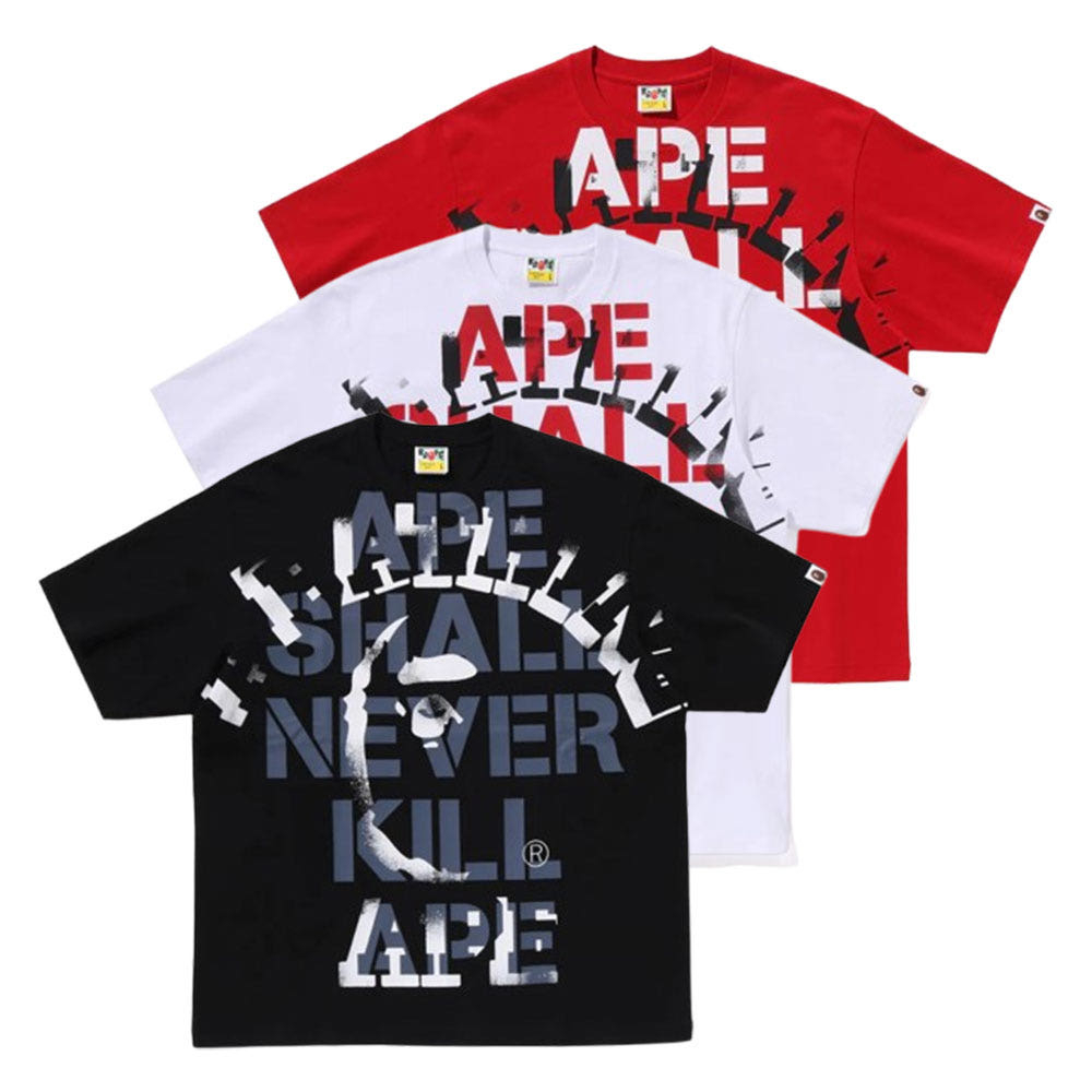 베이프 스프레이 프린트 컬리지 릴렉스 핏 반팔 티셔츠 3컬러 1L30110329