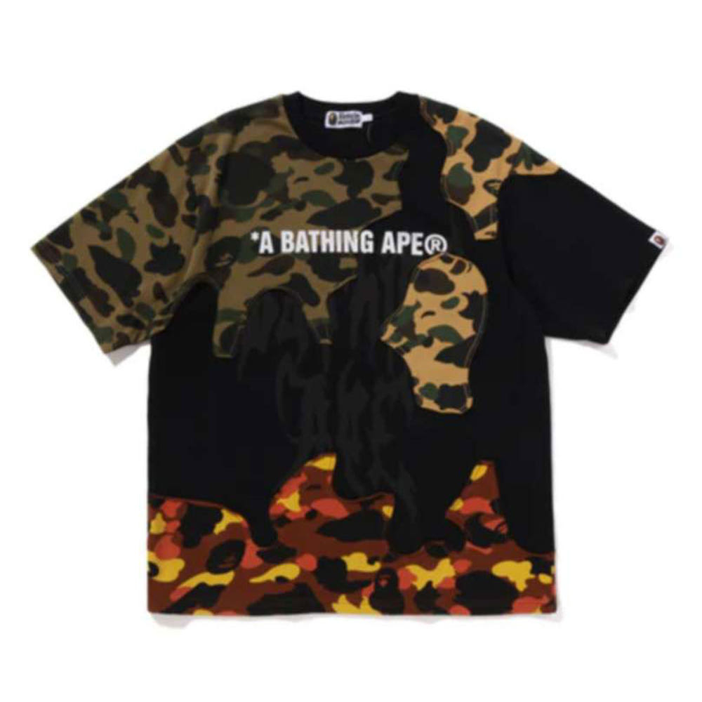베이프 1ST 카모 업사이클 로고 릴렉스핏 티셔츠 블랙 1L80109302