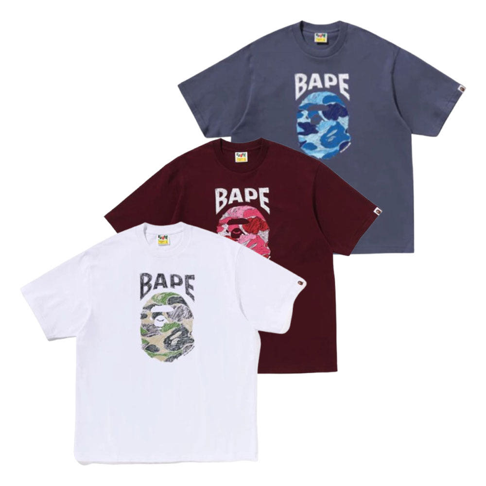 베이프 ABC 카모 핸드 드로우 에이프 헤드 릴렉스핏 티셔츠 3컬러 1L30110340