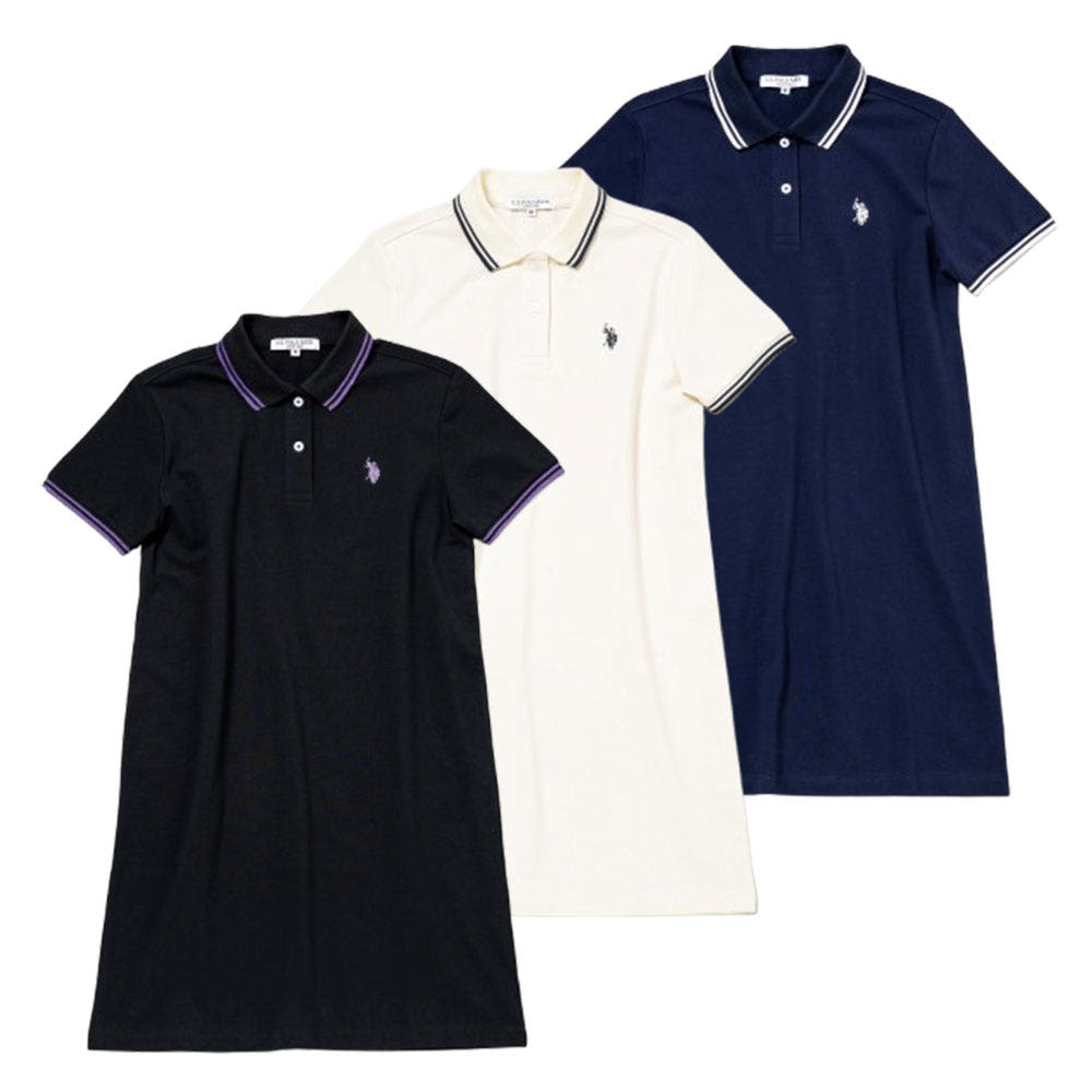 U.S. POLO ASSN. 유에스폴로에센 배색 폴로 원피스 더블홀스맨 자수 3컬러 PLL51101