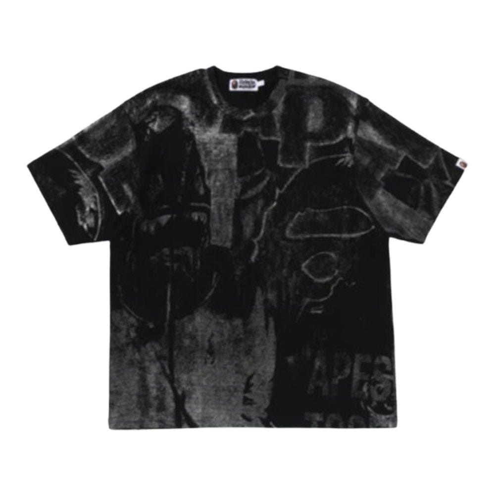 베이프 메탈릭 코팅 오버롤 프린트 릴렉스핏 티셔츠 블랙 1L80109310