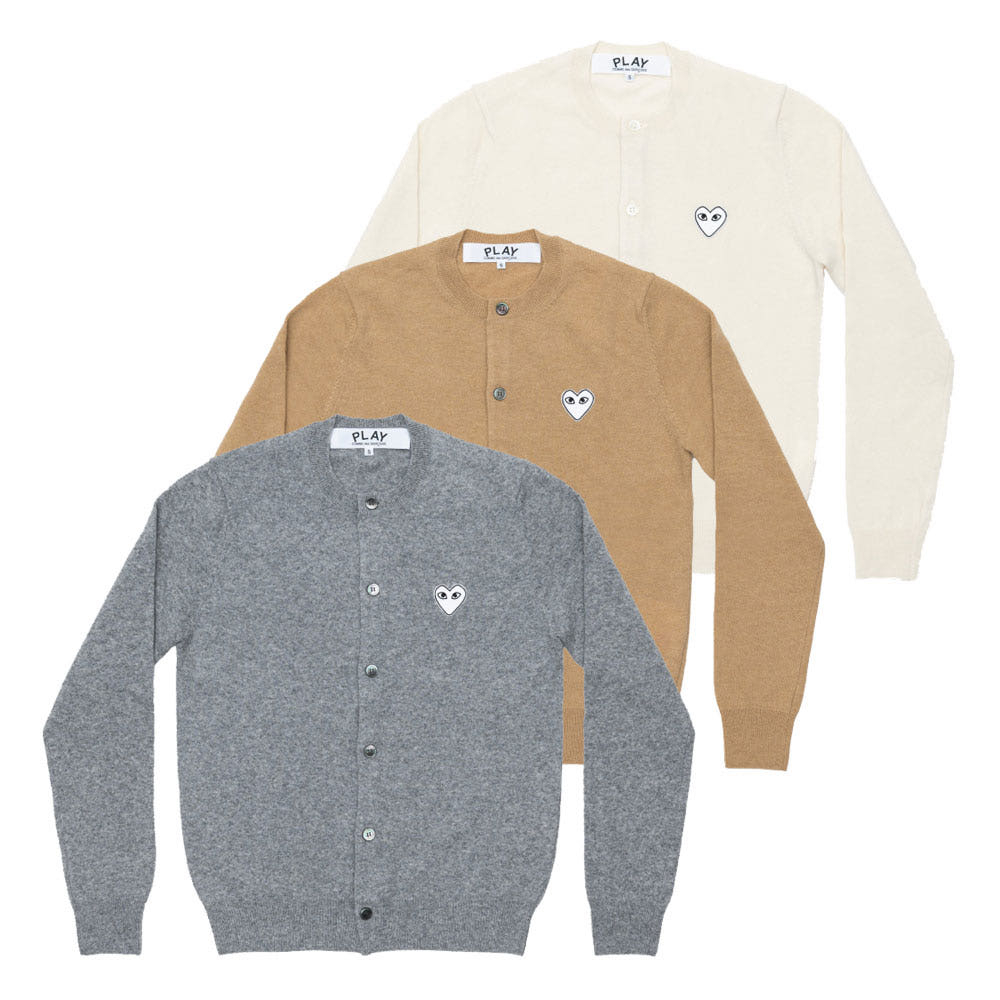 꼼데가르송 PLAY CDG 가디건 화이트와펜 라운드넥 남녀공용 3컬러 AX-N065-051