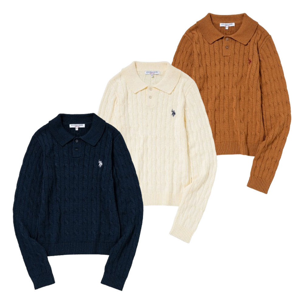U.S. POLO ASSN. 유에스폴로에센 더블 호스맨 자수 케이블 폴로 니트 3컬러 PLL53470