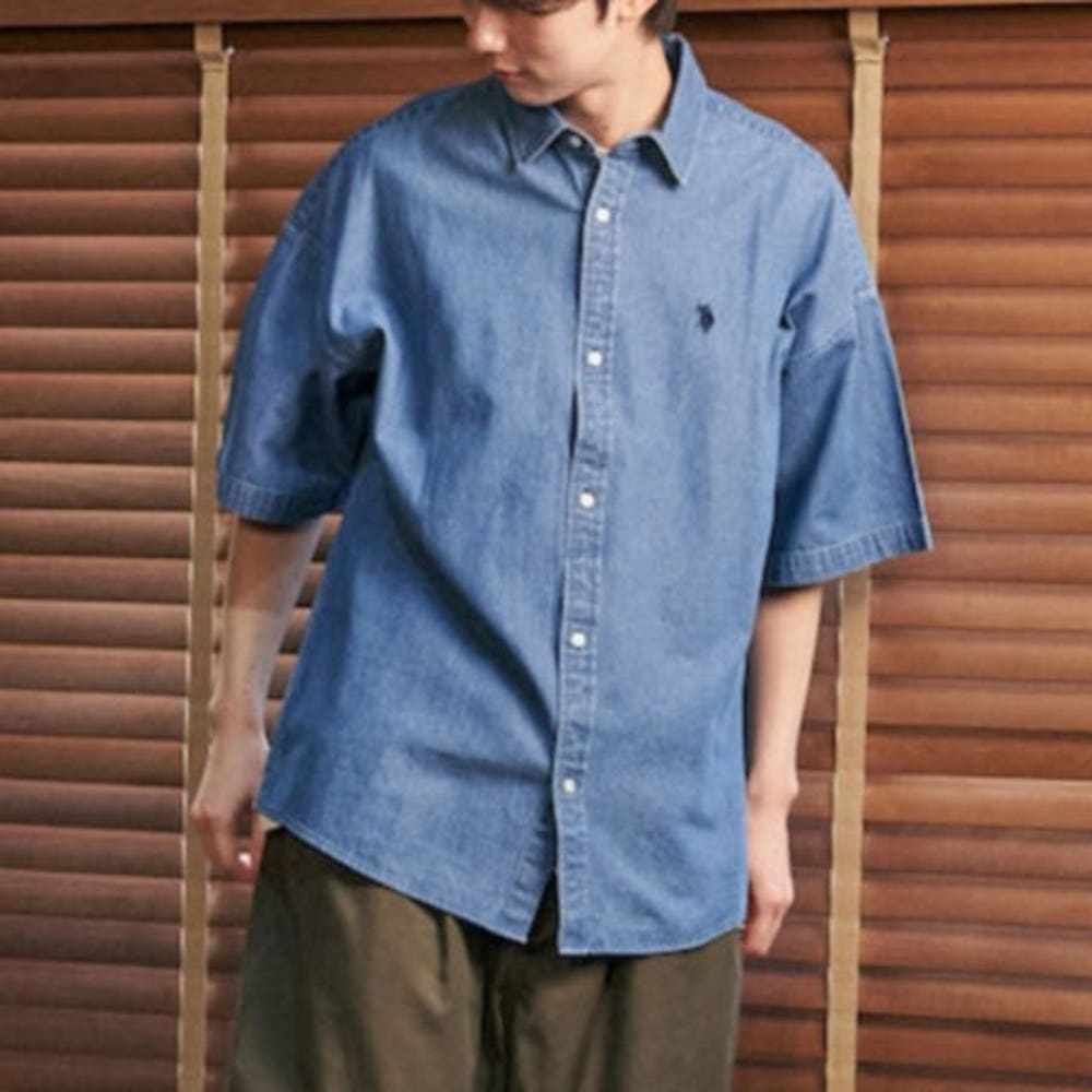퍼블럭스 U.S. POLO ASSN. 유에스폴로에센 별주 자수 데님 쇼트 슬리브 셔츠 3컬러 3105291600005
