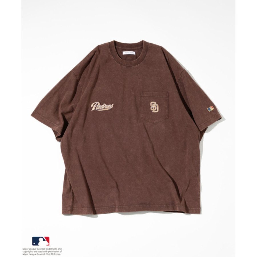 프릭스스토어 MLB 메이저리그 야구 페이드가공 더블로고 크루넥 포켓 반팔티 4컬러 1026248902548