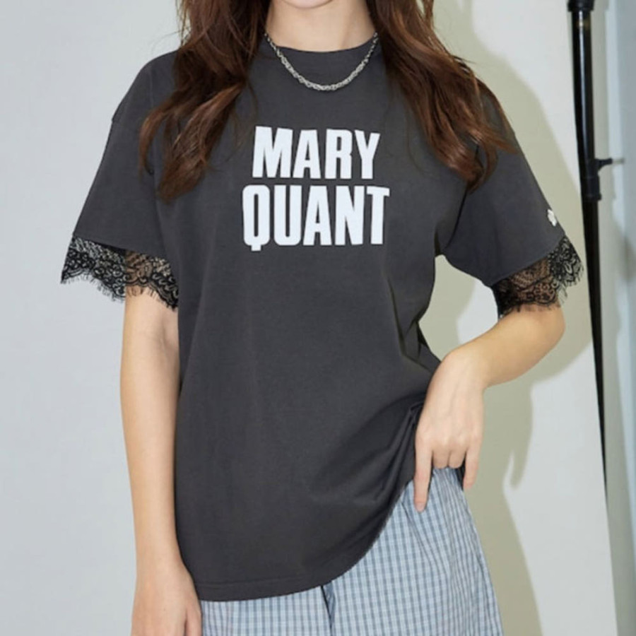 퍼블럭스XMARY QUANT 소매 레이스 플로키 로고 티셔츠 2컬러 3223375300008