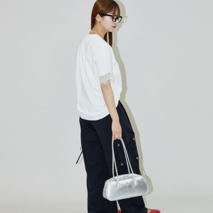 퍼블럭스XMARY QUANT 소매 레이스 플로키 로고 티셔츠 2컬러 3223375300008