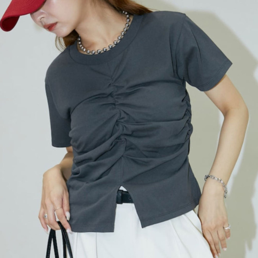 퍼블럭스 허리 셔링 티셔츠 4컬러 3223220800578