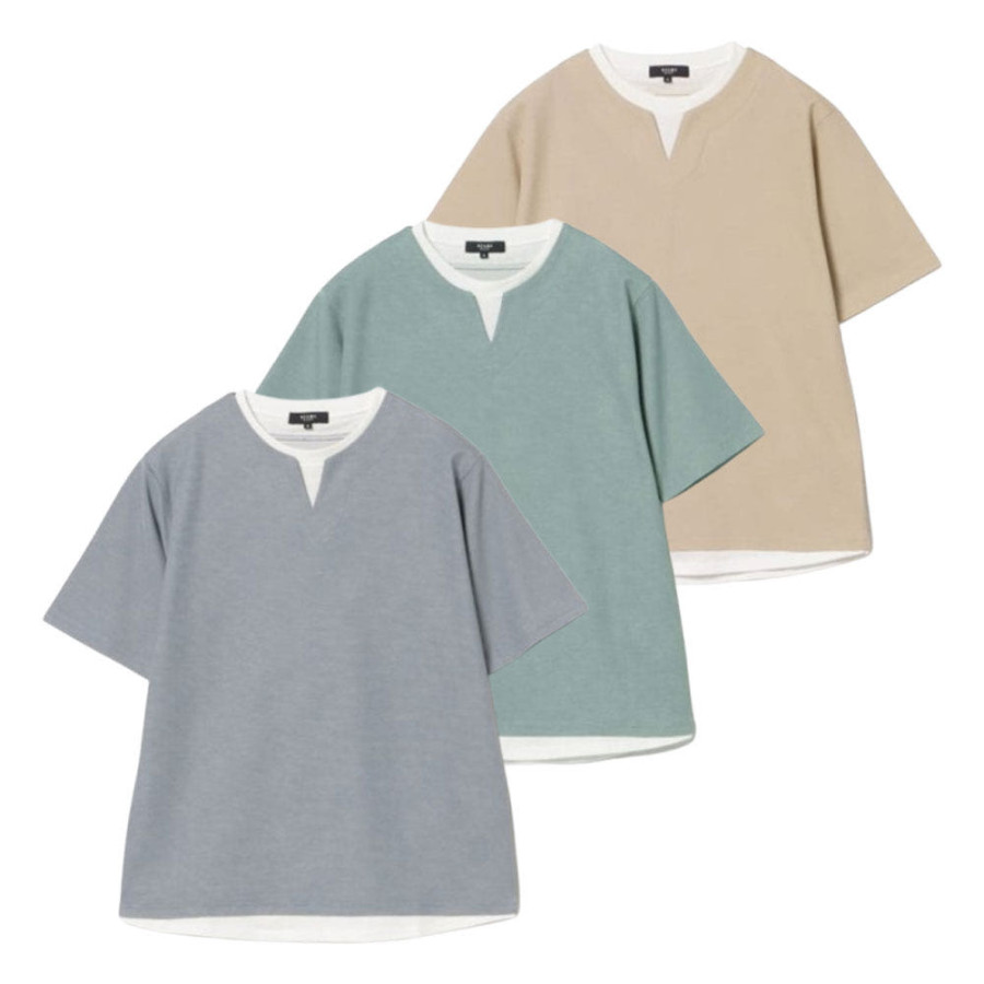빔즈 하트 슬릿넥 페이크 레이어드 티셔츠 3컬러 42-04-0331-286