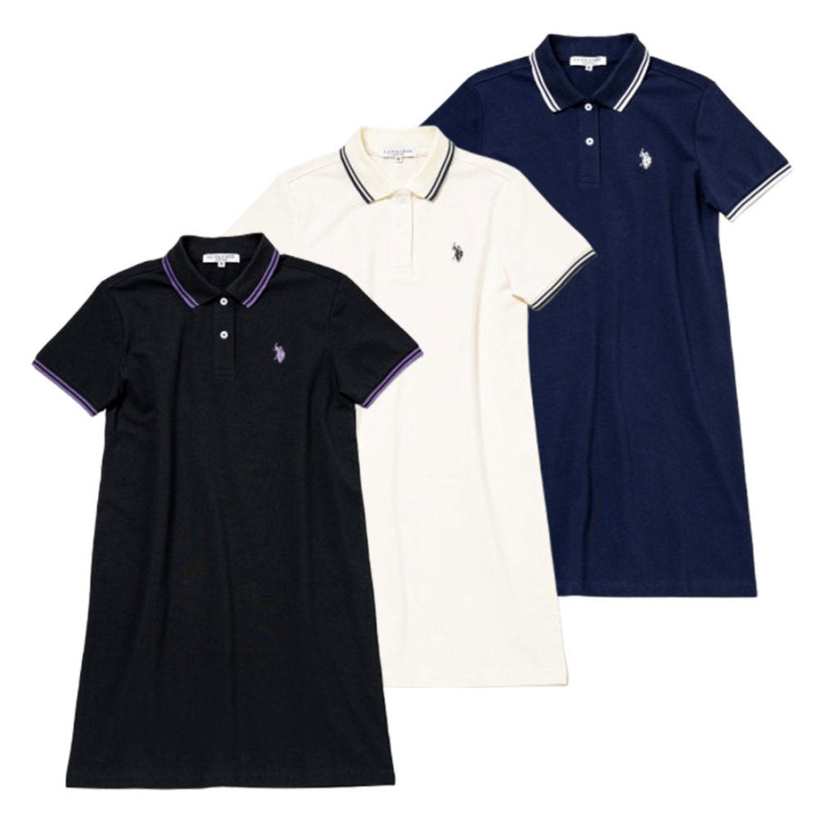 U.S. POLO ASSN. 유에스폴로에센 배색 폴로 원피스 더블홀스맨 자수 3컬러 PLL51101