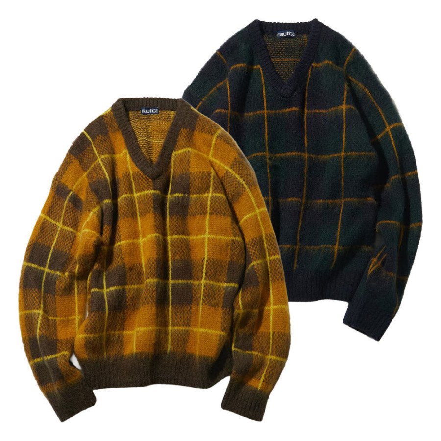 프릭스스토어 노티카 모헤어 혼합 체크무늬 브이넥니트 풀오버 2컬러 1031207500013