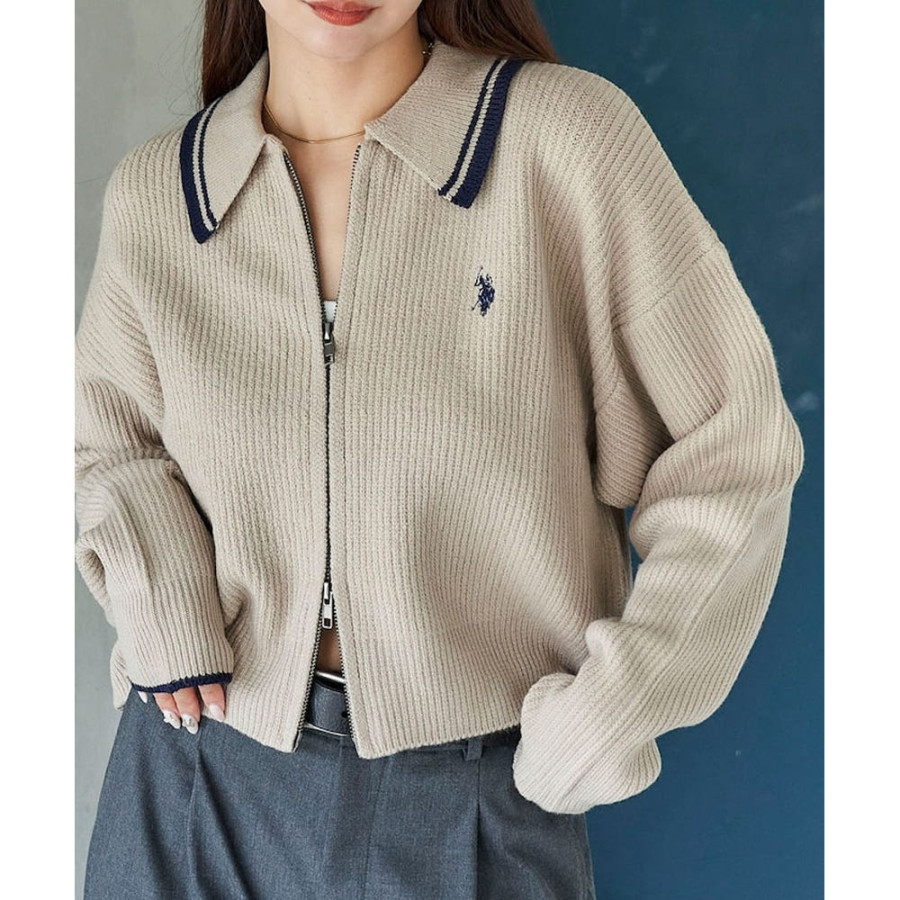 U.S. POLO ASSN. 유에스폴로에센 PUBLUX 카라 라인 포인트 드라이버즈 니트 4컬러 3234291600003