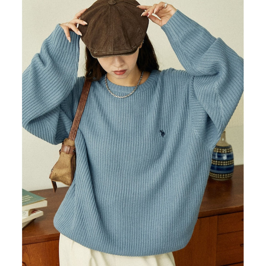 U.S. POLO ASSN. 유에스폴로에센 PUBLUX 별주 자수 아제 편직 라운드넥 니트 4컬러 3130291600006