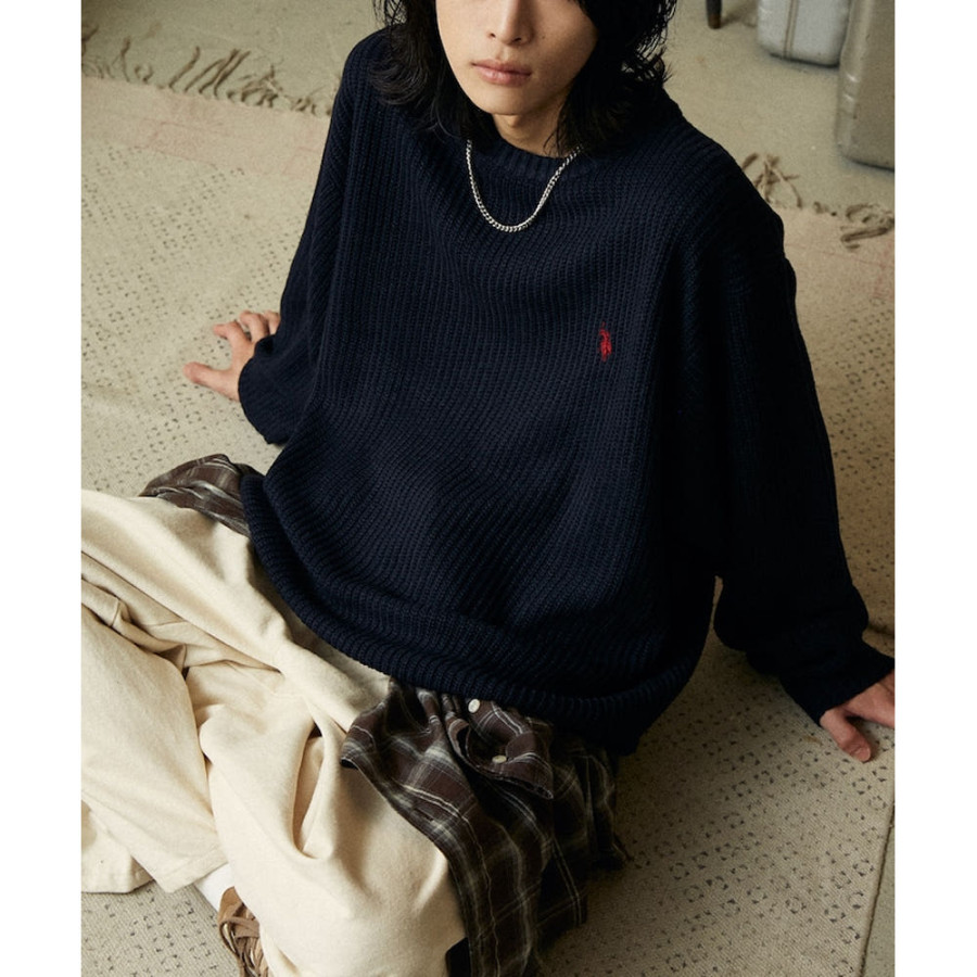 U.S. POLO ASSN. 유에스폴로에센 PUBLUX 별주 자수 아제 편직 라운드넥 니트 4컬러 3130291600006