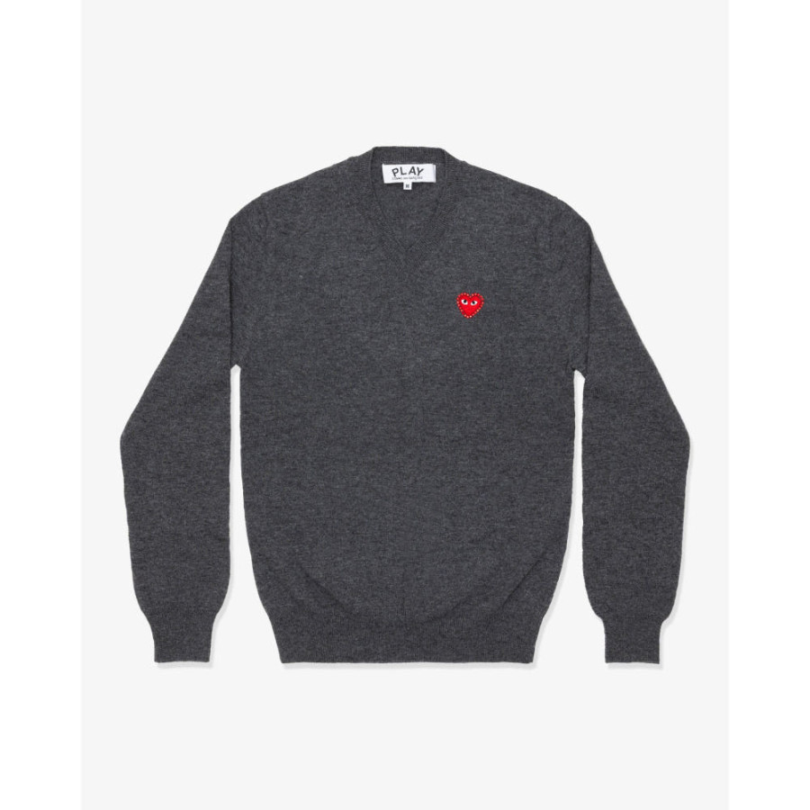 꼼데가르송 PLAY CDG 브이넥 니트 라인스톤 레드와펜 남녀공용 5컬러 AX-N801-051