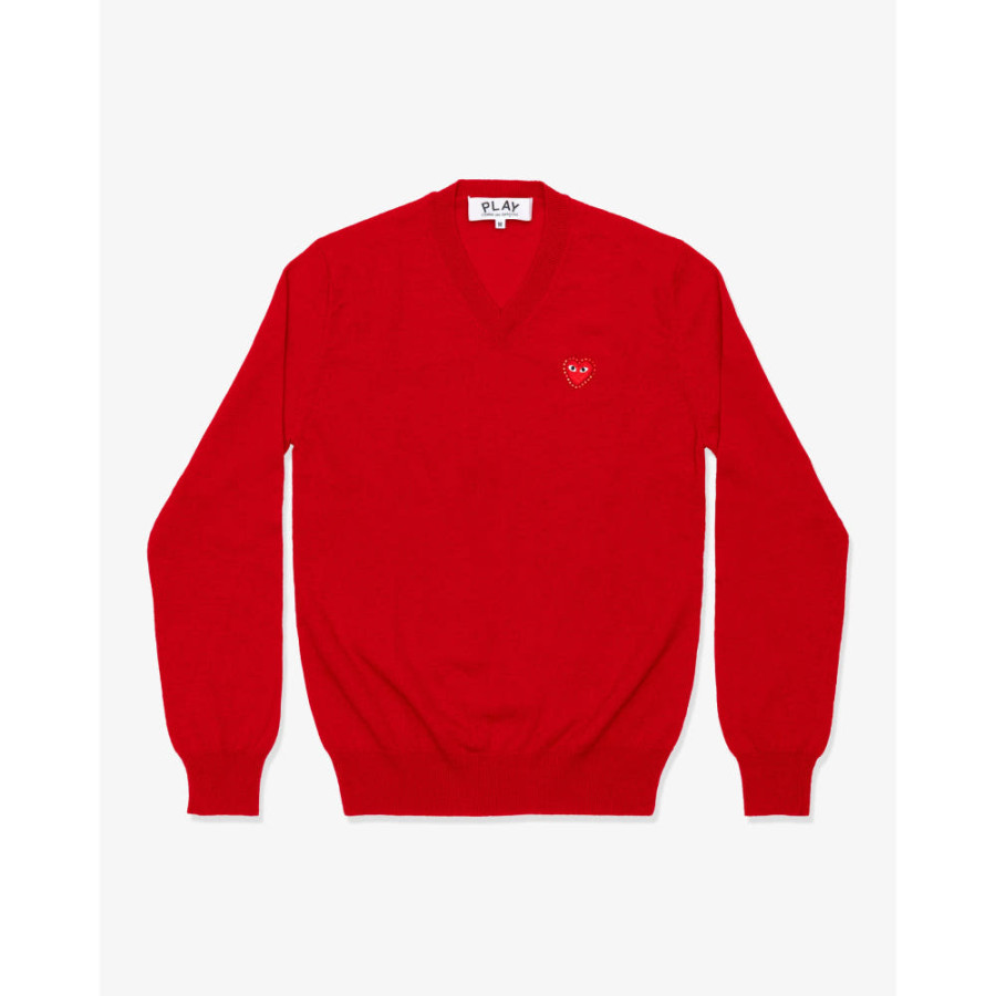 꼼데가르송 PLAY CDG 브이넥 니트 라인스톤 레드와펜 남녀공용 5컬러 AX-N801-051