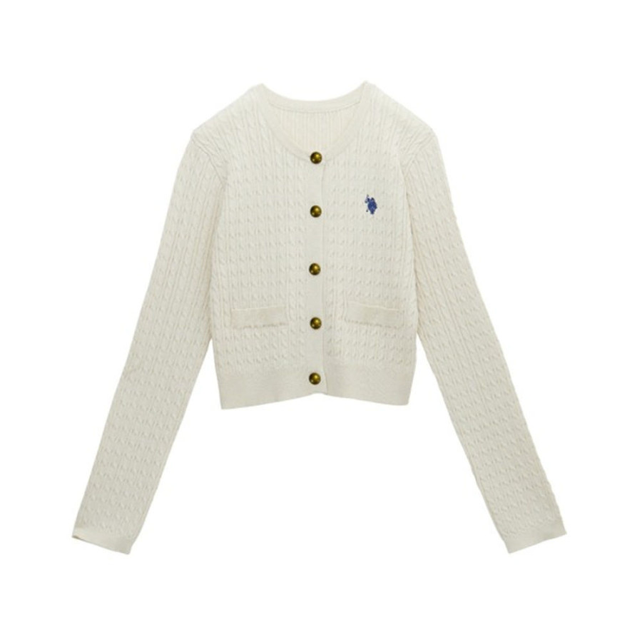 U.S. POLO ASSN. 유에스폴로에센 골드 버튼 자수 케이블 니트 가디건 4컬러 720650