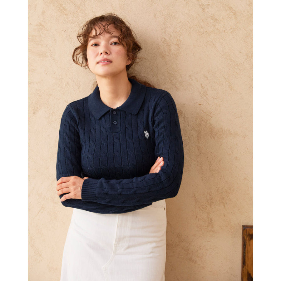 U.S. POLO ASSN. 유에스폴로에센 더블 호스맨 자수 케이블 폴로 니트 3컬러 PLL53470