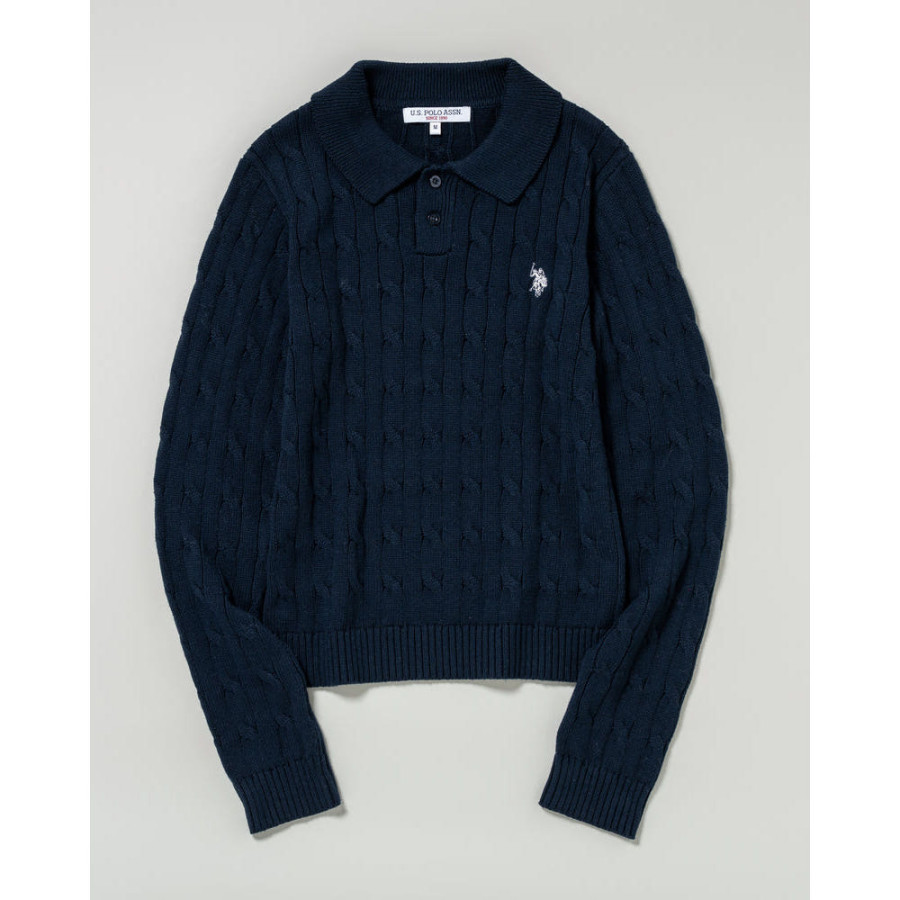 U.S. POLO ASSN. 유에스폴로에센 더블 호스맨 자수 케이블 폴로 니트 3컬러 PLL53470
