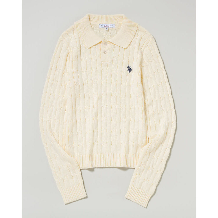 U.S. POLO ASSN. 유에스폴로에센 더블 호스맨 자수 케이블 폴로 니트 3컬러 PLL53470