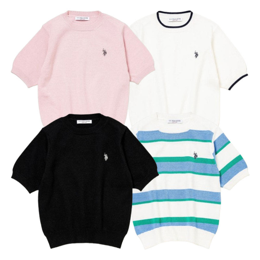 U.S. POLO ASSN. 유에스폴로에센 반팔 니트 풀오버 더블 홀스맨 자수 4컬러 PLL51405