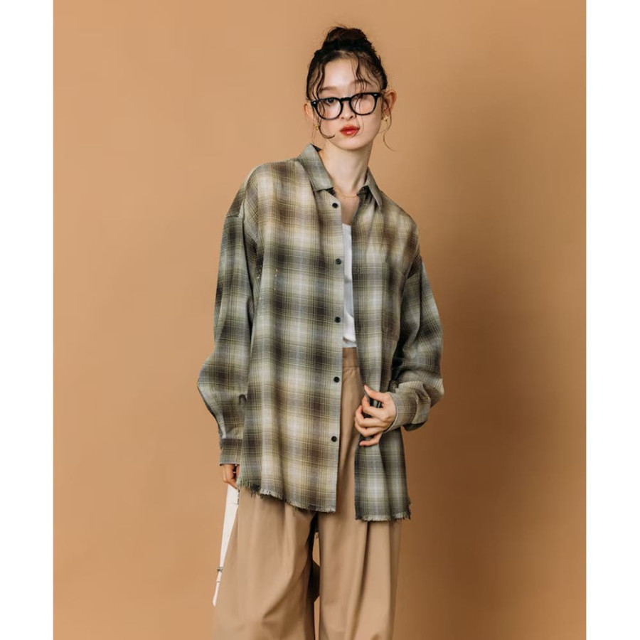 프릭스스토어 릴랙스핏 블리치 가공 옴브레체크 넬 셔츠 5컬러 1201248900280