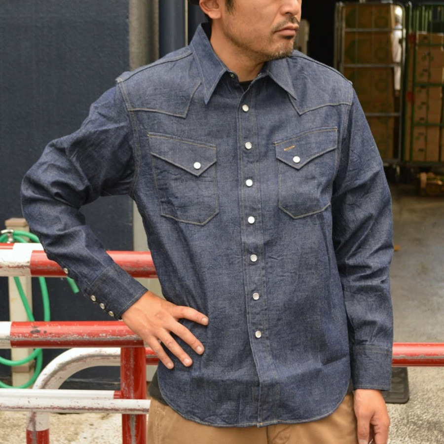 슈가케인 블루 데님 L/S 웨스턴 셔츠 원워시 네이비 SC28190