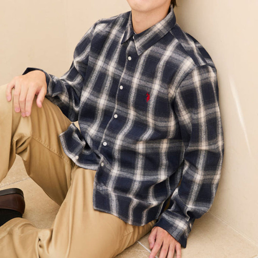 U.S. POLO ASSN. 유에스폴로에센 더블 호스맨 자수 레귤러 컬러 체크 셔츠 4컬러 PLM53715