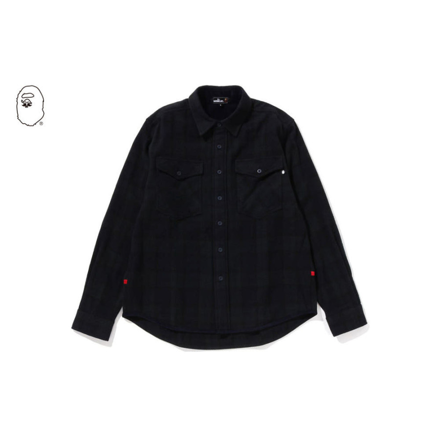 베이프 체크 플란넬 셔츠 네이비 7L70131308