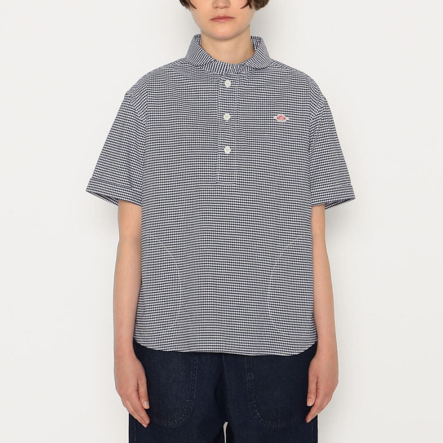 단톤 여성 옥스퍼드 라운드 카라 풀오버 패턴 반팔 셔츠 2컬러 DT-B0283 OXP DNB251L104-0006