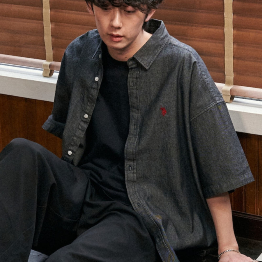 퍼블럭스 U.S. POLO ASSN. 유에스폴로에센 별주 자수 데님 쇼트 슬리브 셔츠 3컬러 3105291600005