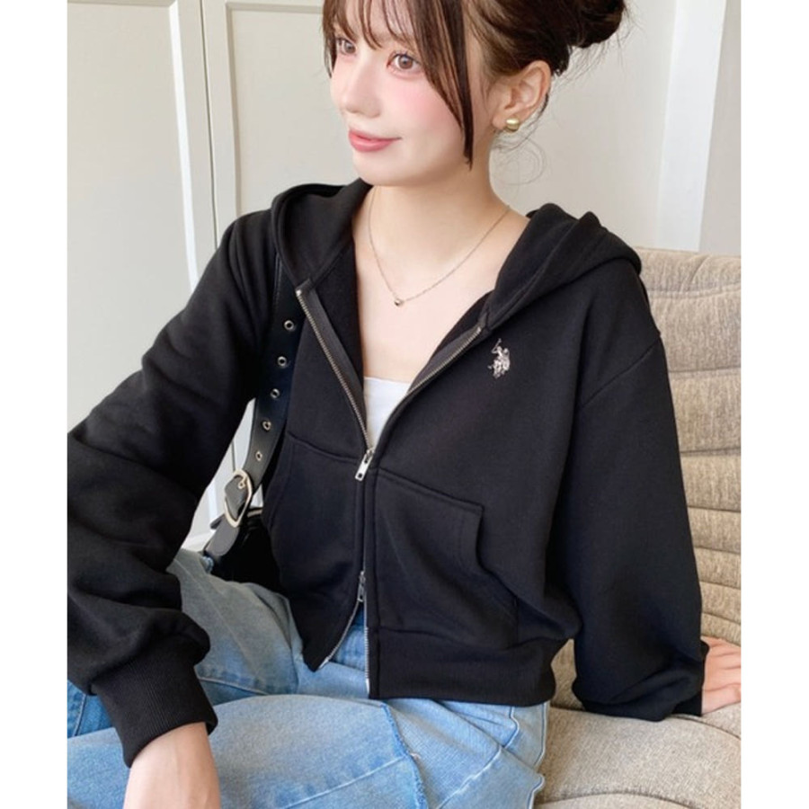 U.S. POLO ASSN. 유에스폴로에센 원포인트 자수 더블 지퍼 숏 후드집업 4컬러 mt07241