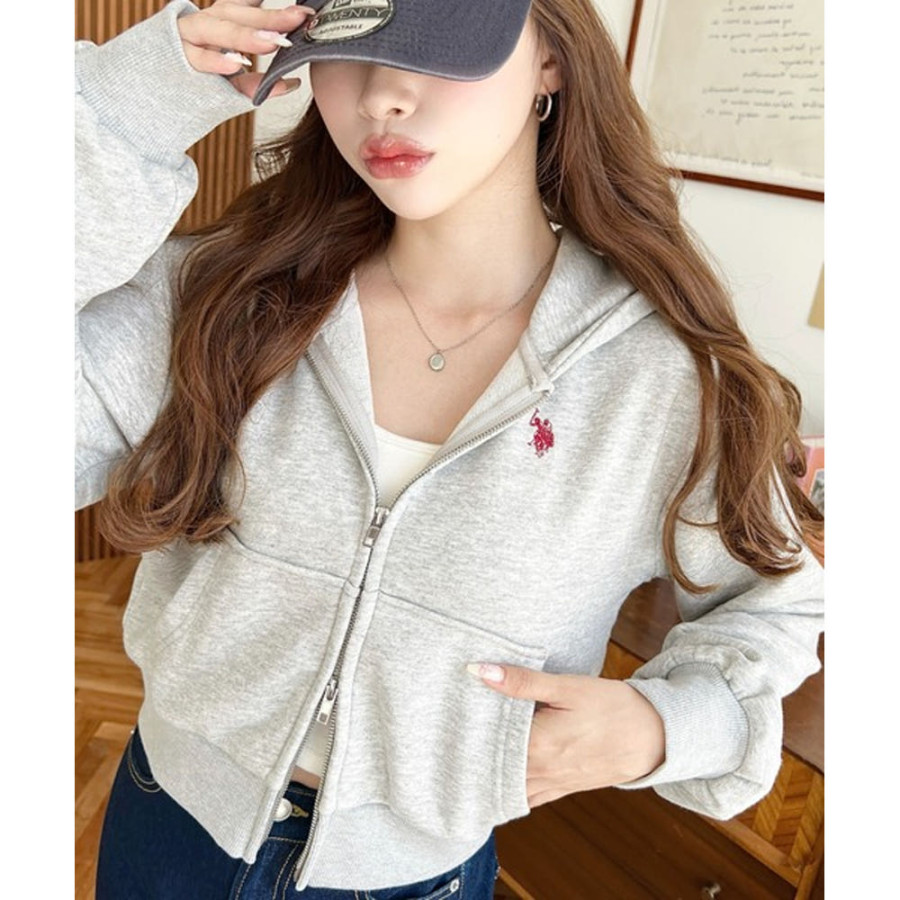 U.S. POLO ASSN. 유에스폴로에센 원포인트 자수 더블 지퍼 숏 후드집업 4컬러 mt07241